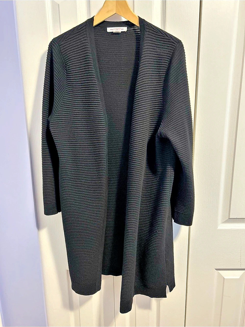 Allison Daley Ribbed Open Front Cardigan in Black Size Large Like New